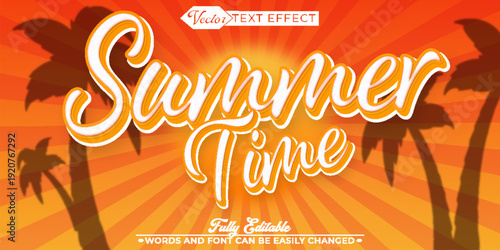  Summer Time Vacation Sunshine Beach Fun Vector Fully Editable Smart Object Text Effect