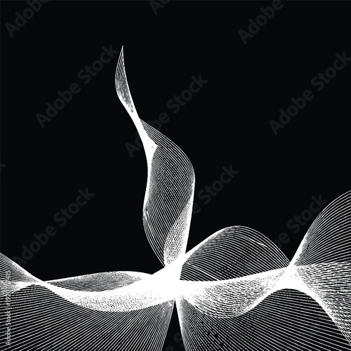 Dynamic white swirls and waves on black
