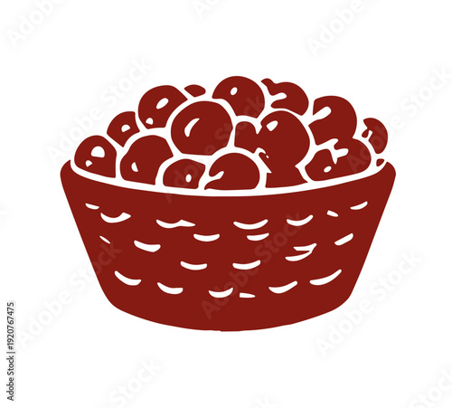 Red bowl filled with round snacks or tasty treats  