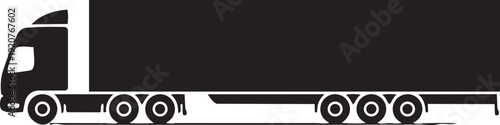 Truck Silhouette: A stark silhouette of a large, modern semi-truck is depicted, poised in transit, a symbol of industry and movement.