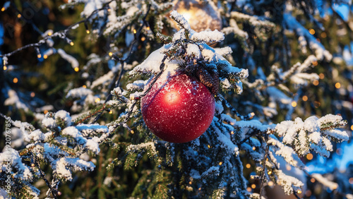 Red ball on the Christmas tree.