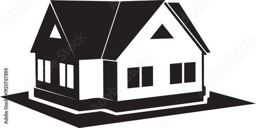 Modern Minimalist Dwelling: A sleek, modern house rendered in bold black and white, showcasing clean lines and geometric shapes. A symbol of contemporary design and the concept of home