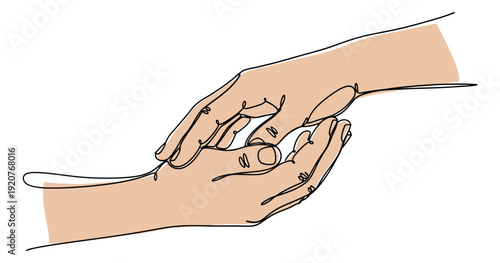 Hand drawn line art illustration of two hands depicting support and care for concepts of empathy and help