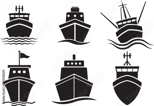 Vessel Silhouettes: A collection of various ship and boat silhouettes, capturing the essence of maritime transport and travel.