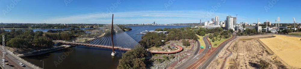 custom made wallpaper toronto digitalAerial View Of Boorloo cable stayed Bridge Over channels of the Swan River and Heirisson Island In Perth City Skyline