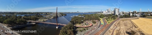 Wallpaper Mural Aerial View Of Boorloo cable stayed Bridge Over channels of the Swan River and Heirisson Island In Perth City Skyline Torontodigital.ca