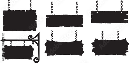 Rustic Signboard Silhouette Set: A collection of vintage signboard silhouettes, perfect for conveying a sense of timeless elegance and rustic charm.