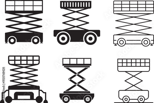 Lift Platforms: A graphic representation of several types of industrial lift platforms, designed to lift goods or individuals to a height.