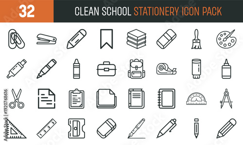 School Stationery Icons - Education Supplies Outline Pack