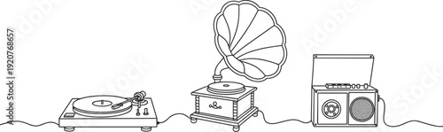 Vintage Audio Equipment Line Art music record player