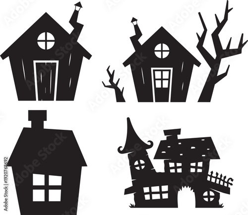 Spooky Silhouette: Eerie images of haunted houses that embody the spirit of Halloween, casting long shadows.