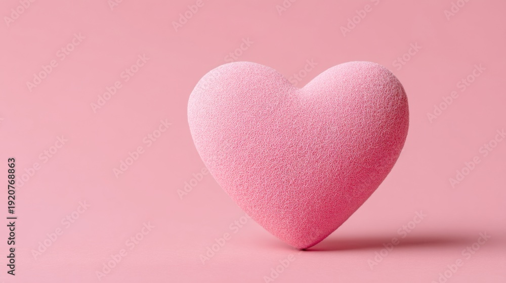 Obraz premium A soft pink heart shape sits on a plain pink background. The heart appears smooth and rounded symbolizing love and care. It conveys a light and simple feeling.