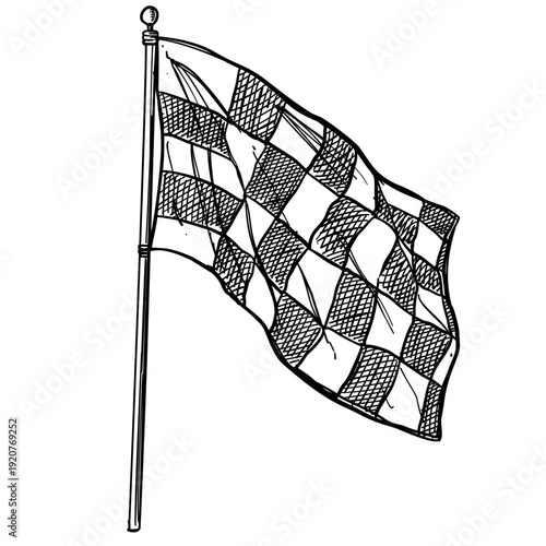 checkered flag vector sketch line art hand drawn illustration