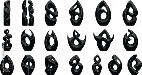 Abstract sculpture silhouettes, modern art icons, curved hollow shapes, geometric organic forms, decorative design elements - flat vector illustration