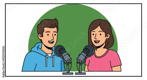 Male and Female Cartoon Characters Podcasting.