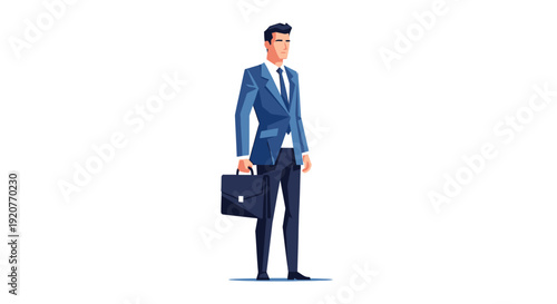 Businessman in Suit Holding Briefcase Standing.