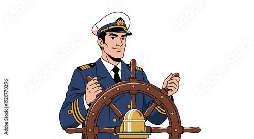 Captain Steering Ship Wheel with Confidence.