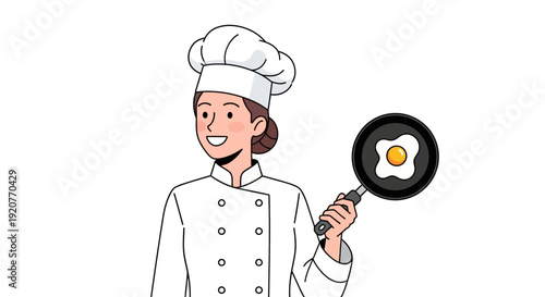 Chef Holding Frying Pan with Fried Egg.