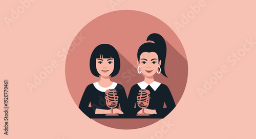 Two Female Judges Holding Gavel Illustration.