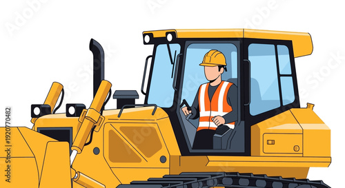 Construction Worker Operating Heavy Machinery Bulldozer.