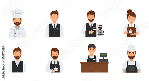 Diverse Set of Restaurant Staff Characters.
