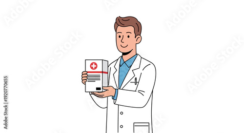 Doctor in lab coat holding clipboard.