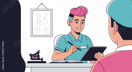 Doctor Consulting Patient with Clipboard and Pen.