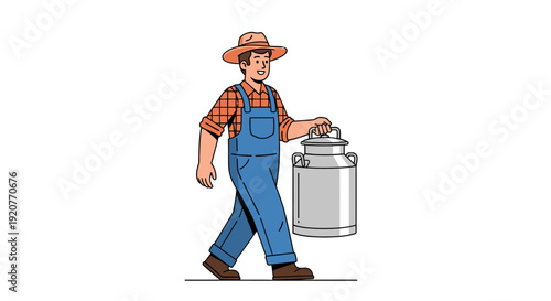 Farmer carrying milk can illustration.