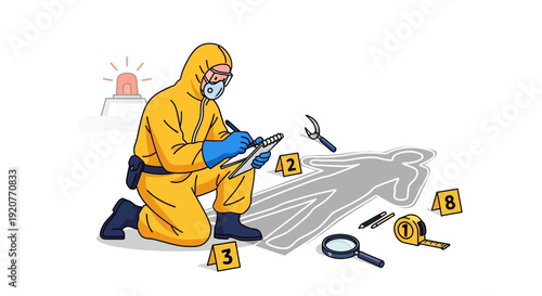 Forensic Investigator Examining Evidence at Crime Scene.