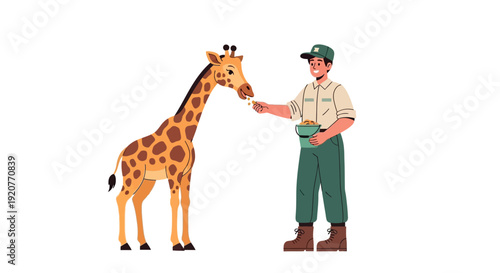 Giraffe Being Fed by Zookeeper.