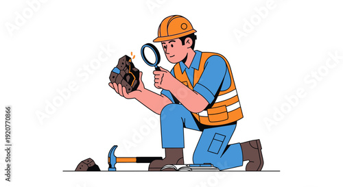Inspector Examining Pipe with Magnifying Glass.