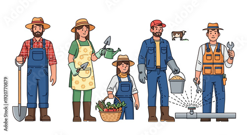 Group of Farmers Gardening Together.