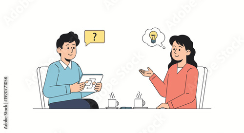 Man and Woman Discussing Idea Cartoon.