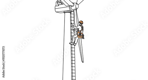 Man Climbing Wind Turbine Ladder.
