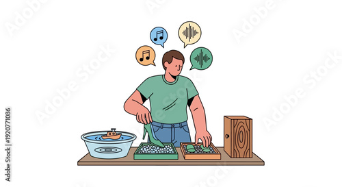 Man Cooking in the Kitchen Illustration.