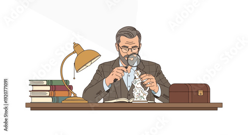 Man Drinking Coffee at Office Desk.