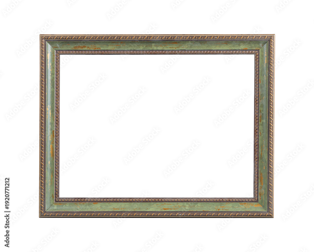 Fototapeta premium Vintage Wooden Frame with Peeling Green Paint Isolated PNG