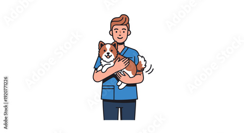Man Holding Cat in Arms Illustration.