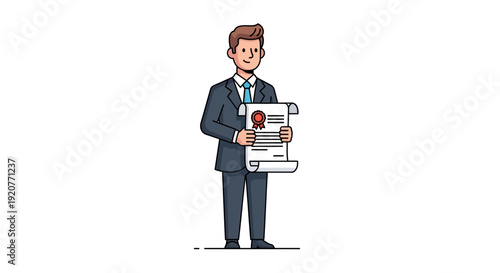 Man Holding Document in Suit Standing.