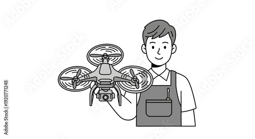 Man Holding Drone in Hand Illustration.