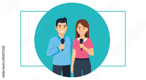 Man and Woman Holding Microphones Together.