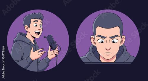 Cartoon Man with Different Facial Expressions.