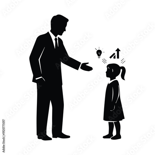 A teacher assisting a student at a desk in a black silhouette