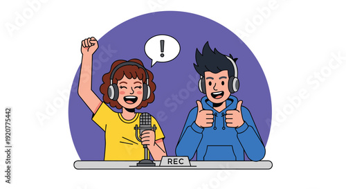 Illustration of Two People Wearing Headphones.