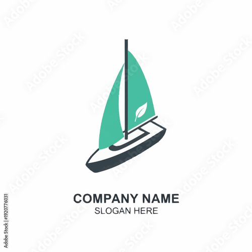 Sailboat Logo Design Template with Green Sails and Placeholder Text.