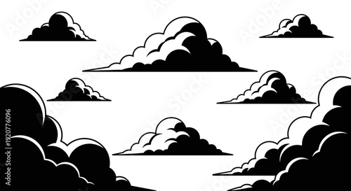 Cartoon cloud formations on white