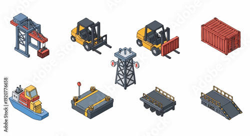 Industrial Equipment and Machinery Icons Set.