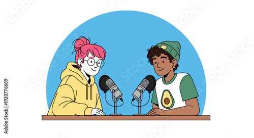 Cartoon Podcast Hosts Recording Session Together.