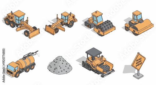 Collection of Heavy Construction Machinery Vehicles.