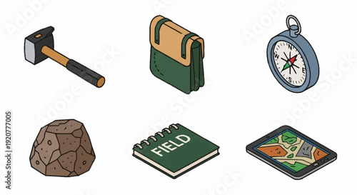 Outdoor Adventure Tools and Equipment Set.